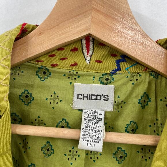 Chico's 1 embroidered gren cropped jacket - Picture 3 of 4